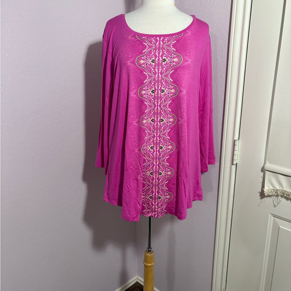 NWT JM Collection Fuchsia Pink Embellished Tunic. Size 2X